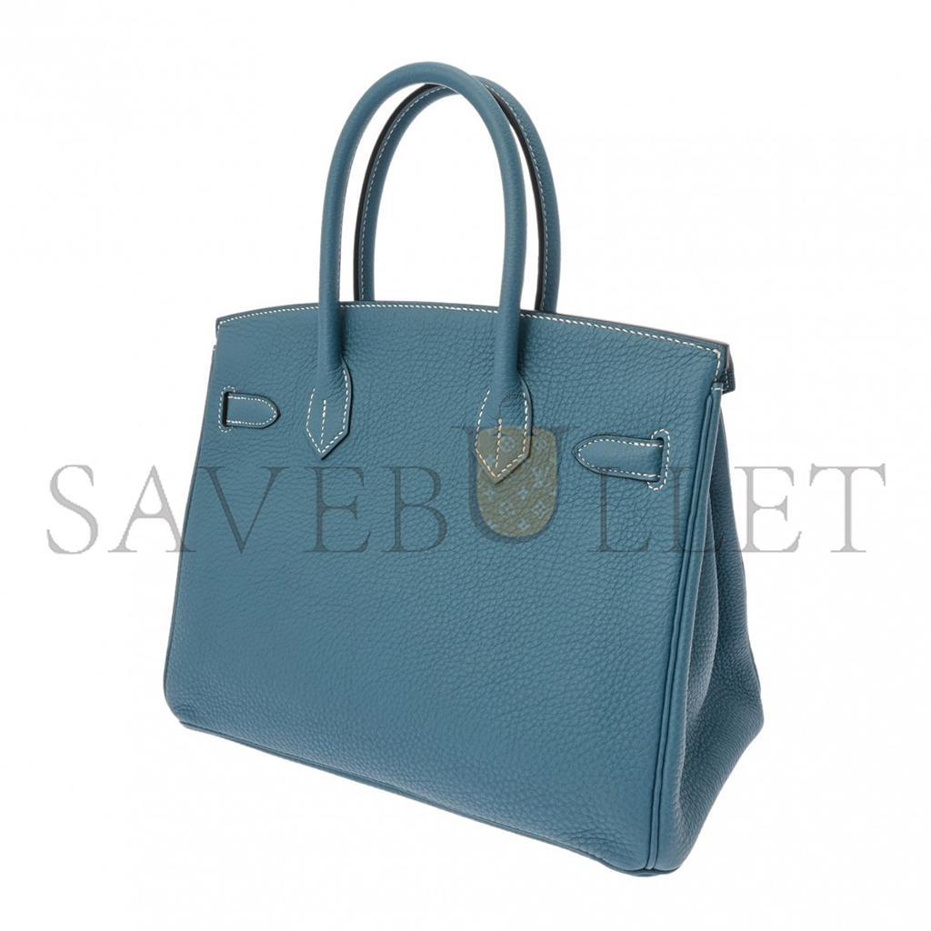 H**mes birkin 30 togo leather denim blue lemon yellow gold buckle handbag 627751 (30*23*15cm)